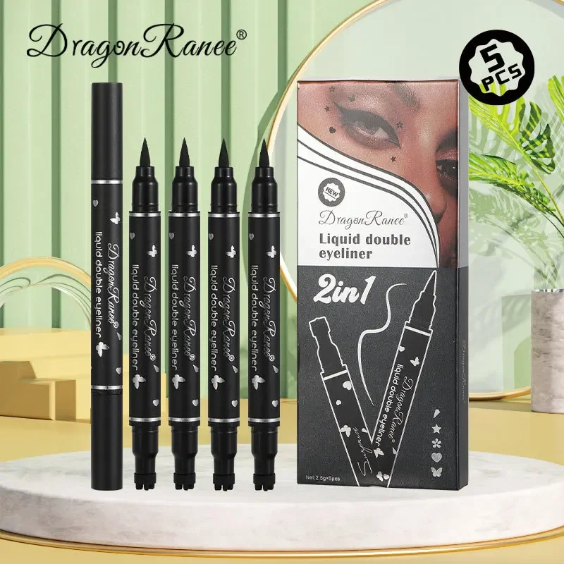 ใหม่ 5 ชิ้น Double-Sided Seal อายไลเนอร์ชุดกันน้ําเหงื่อ Quick แห้งต่างๆแสตมป์ Professional Liquid Eyeliner 2.5ml * 5