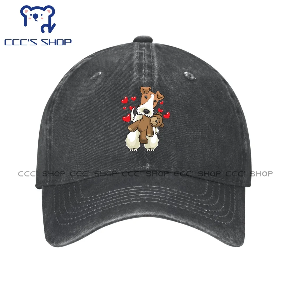 Fox Terrier Wirehaired Dog with Stuffed Animal  Baseball cap Snapback Caps Knitted Hat