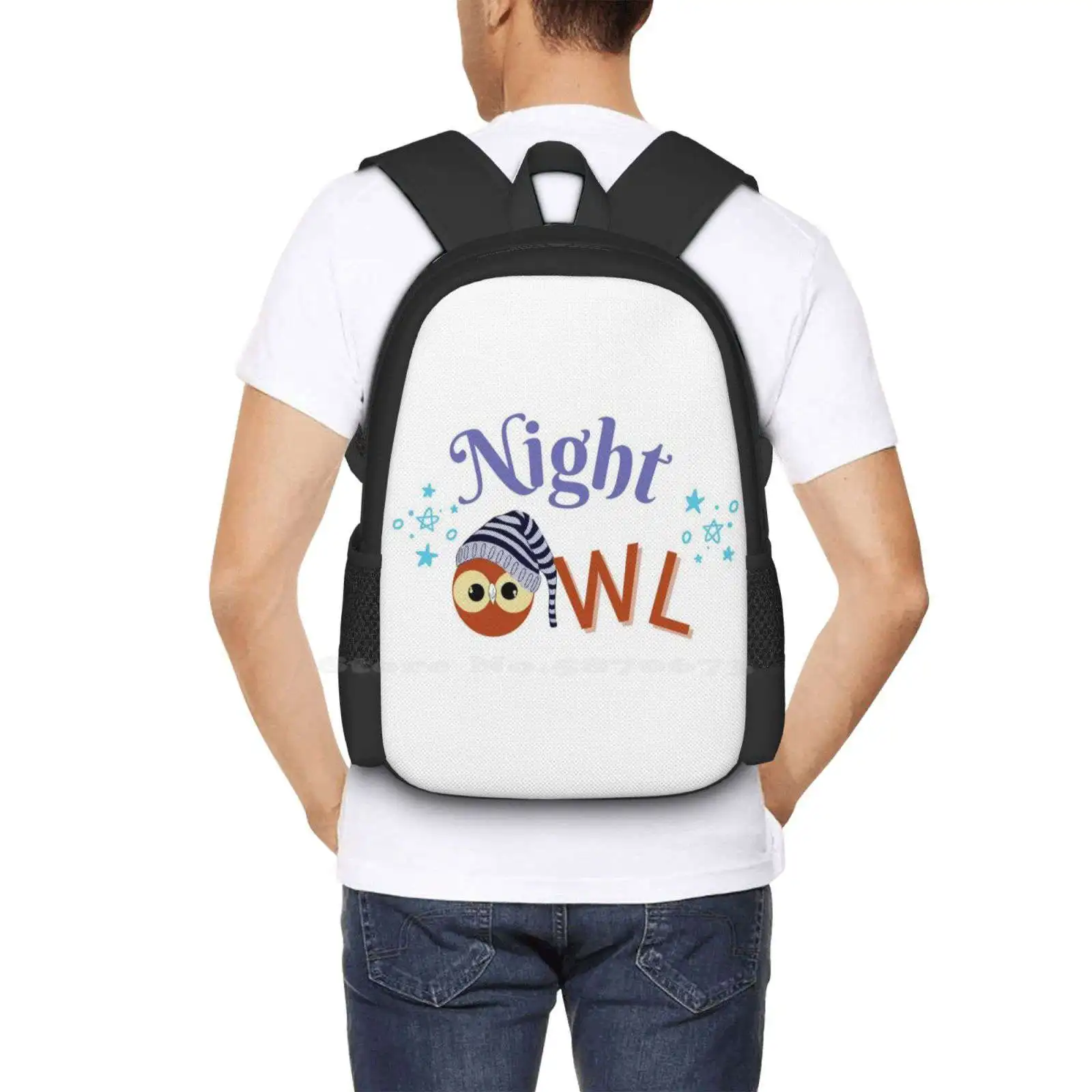 I'M A Night Owl Hot Sale Backpack Fashion Bags Owl Night Lover Bird Vigils Stars Animal Lovers Word Design