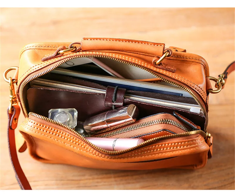 Modische Vintage-Handtasche aus natürlichem Echtleder für Damen, kleine Multi-Taschen-Organizer-Handtasche, Designer-Luxus-Schultertasche aus echtem Rindsleder – Detail 12