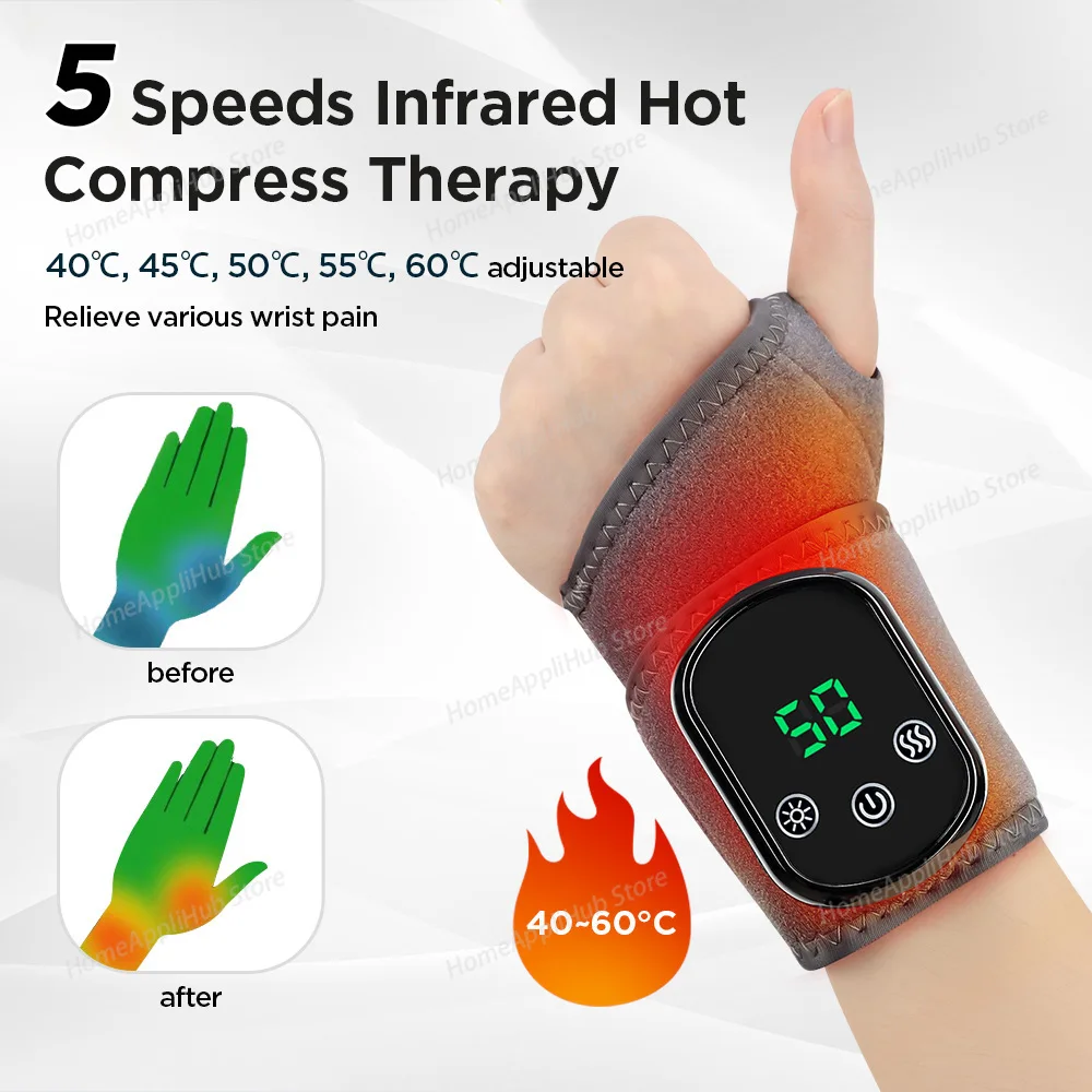 Electric Heating Wrist Massager Hot Compress Vibration Wrist/Ankle Brace Hand Wrist Guard Heating Pad Rechargeable Wristband