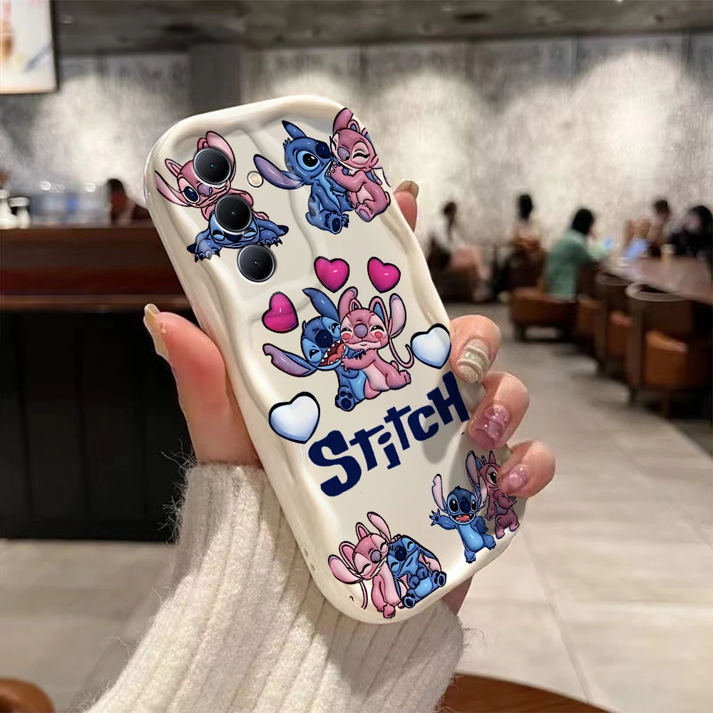 Cute Stitchs Angels Couple 3D Wave Case For Samsung A73 A72 A71 A55 A54 A53 A35 A34 A33 A25 A24 A23 A15 A14 A13 A05 4G 5G Cover