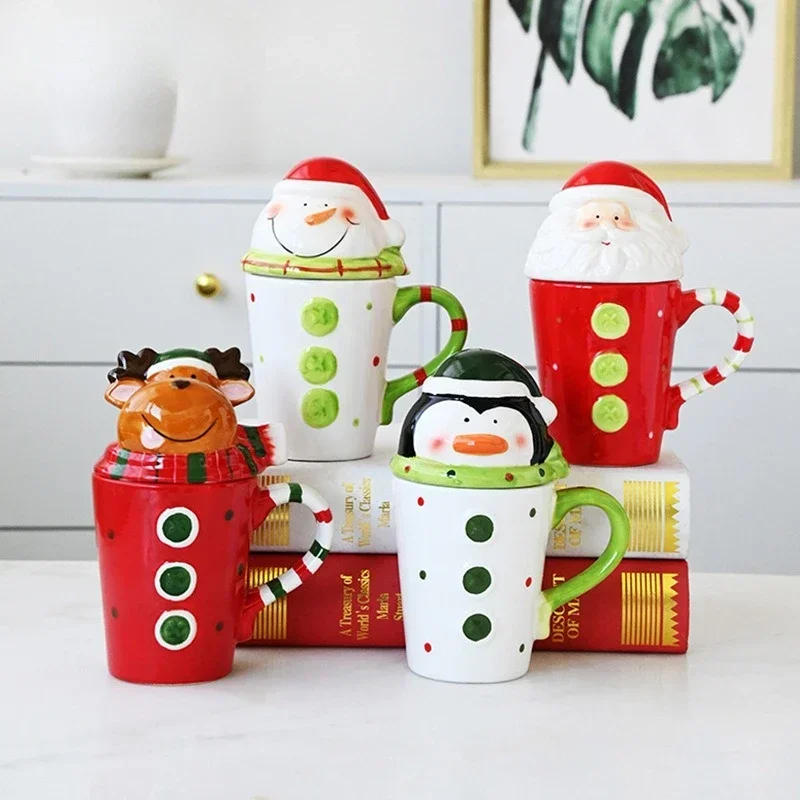 Korean Version Covered Santa Claus Snowman Ceramic Milk Coffee Mug 3D Cartoon Character Christmas Water Cup