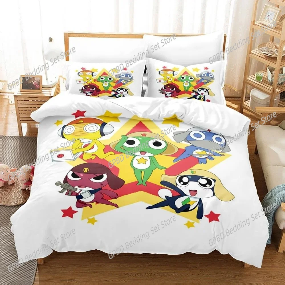 3D Kawaii cartoons Bed Sheet Keroro Frog Bedding Set Single Twin Full Queen King Size Bed Set Adult Kid Bedroom Duvet cover Sets