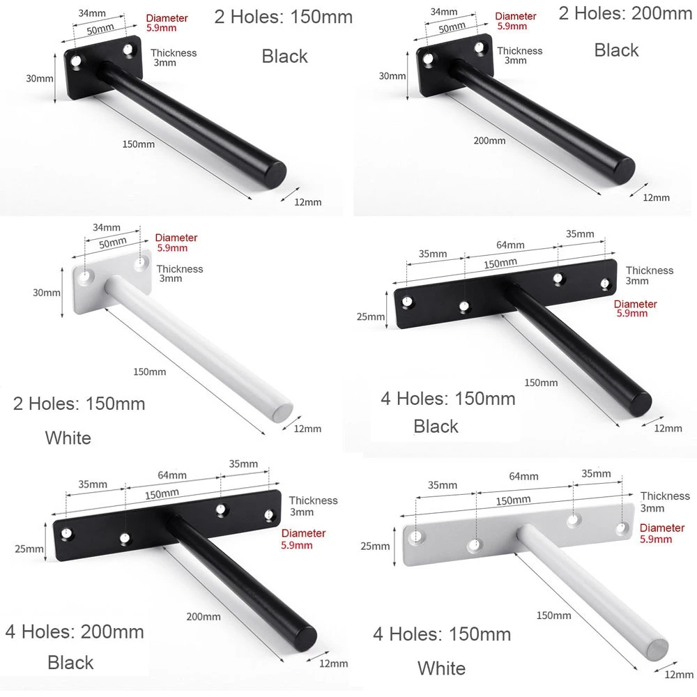T Shape Concealed Shelf Brackets Floating  Wall Shelf Supports Screw Mounting Plate Multi sizes Metal Brackets