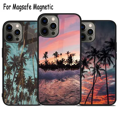 Palm tree leaf Wireless Charge Phone Case For iPhone 17 Air 15 16 16e 14 13 11 12 Pro Max Plus Magsafe Magnetic Bumper Cover