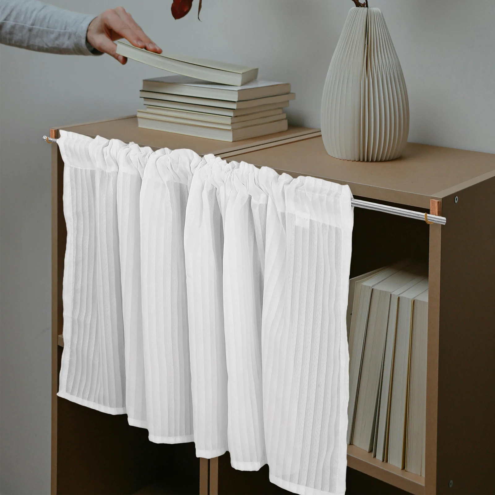 

Simple Design Cabinet Curtains 150X60Cm White Short Curtain For Kitchen Small Windows Breathable Polyester Minimalist Decor