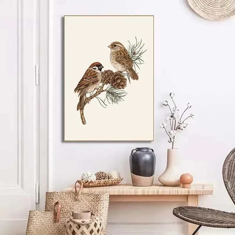 Vintage Goldfinch Landscape Bird Flower Wall Art Canvas Painting Nordic Posters Prints Wall Pictures for Living Room Decor