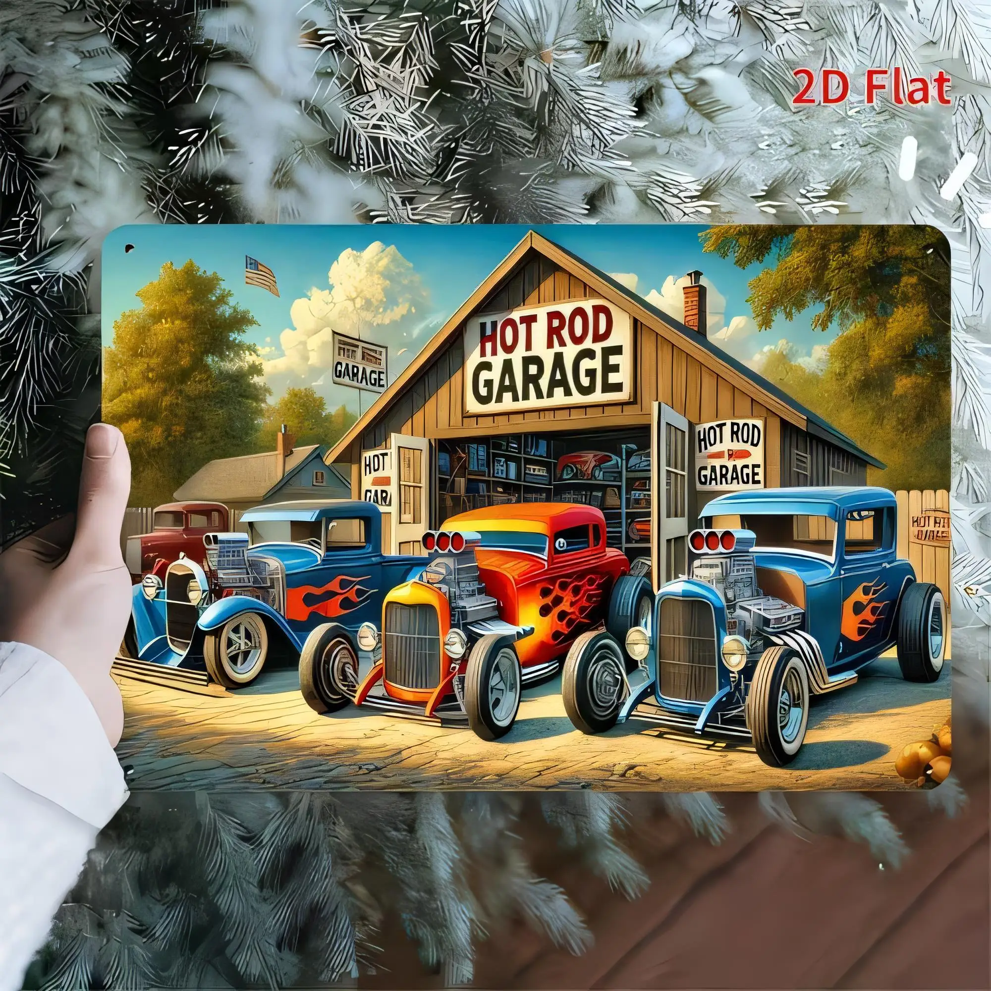 Tin Sign, Hot Rod Garage Metal Sign  Vintage Car Workshop Poster for Man Cave Bar Wall Decor, Retro American Muscle Car Artwork,