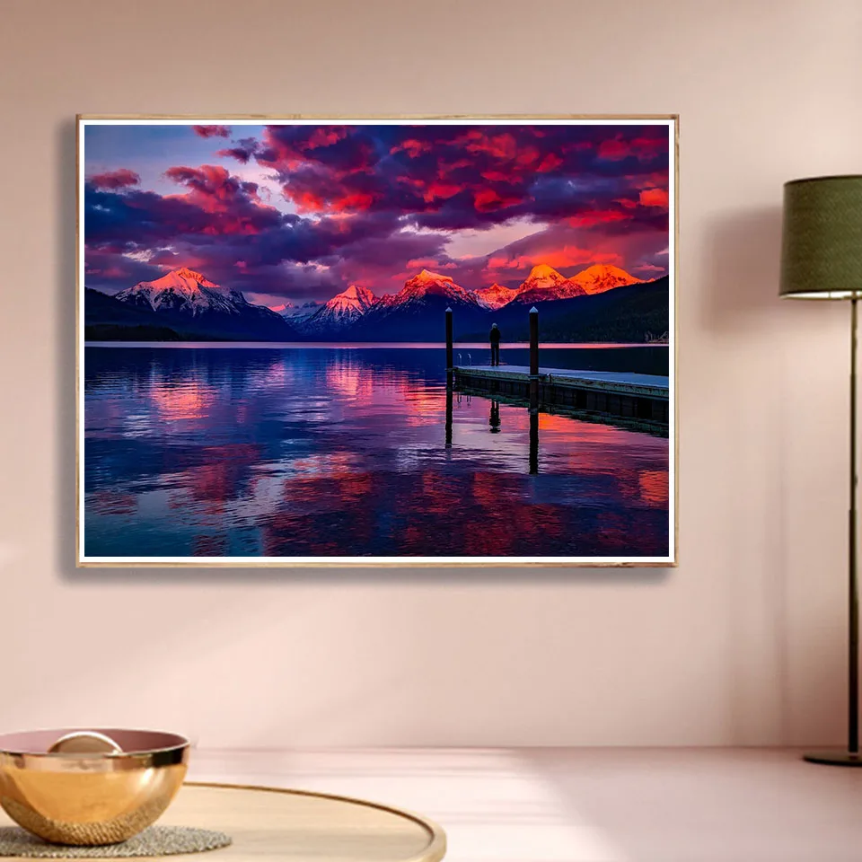 AB Drills 5D DIY Diamond Painting Scenery Seaside Sunset Dusk Diamond Cross Stitch Set Mosaic Art Picture Gome Gecoration Gift