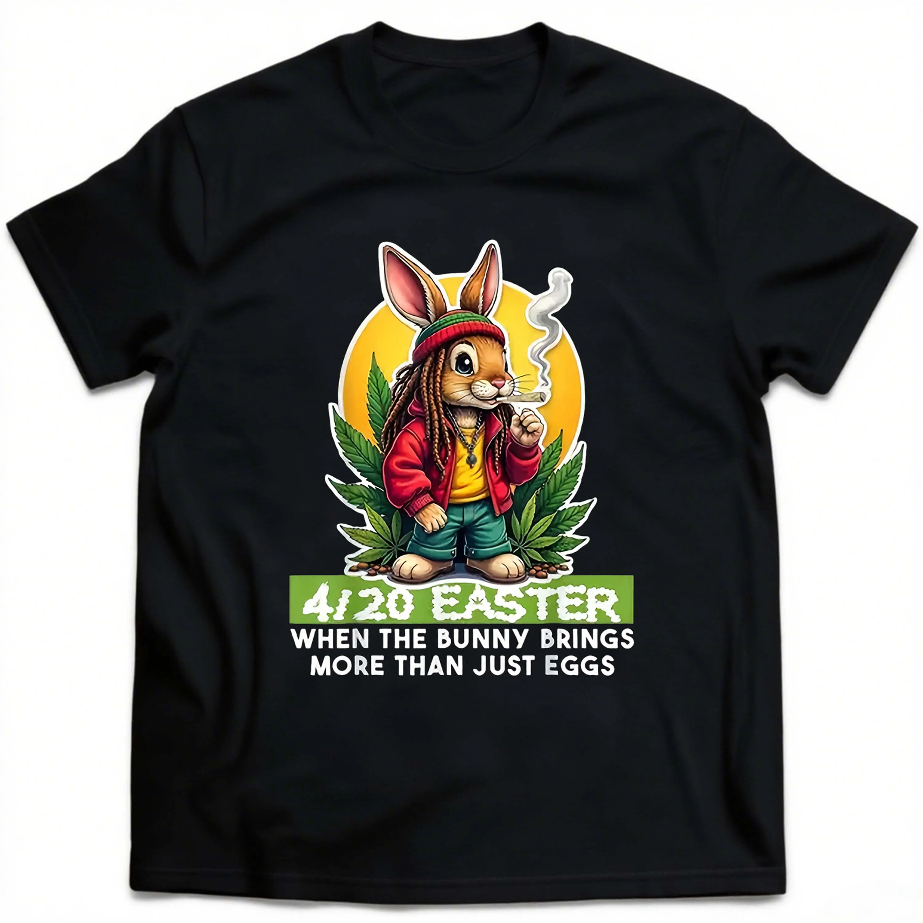 Kaus Lengan Pendek Hitam Pola Cerutu Merokok Kelinci Kartun Ukuran Besar Cocok untuk Pakaian Santai Luar Ruangan di Musim Panas