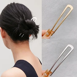 Fashion Hair Accessories Metal U Shape Hair Stick For Women Silver Gold Color Elegant Shell Enamel Hairpin Female Headwear Gifts