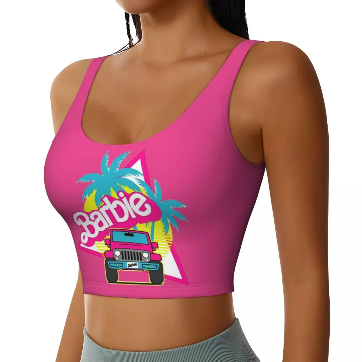 Custom Barbies Jeep High Impact Sports Bras Women Anime Seamless Workout Running Crop Tank Tops