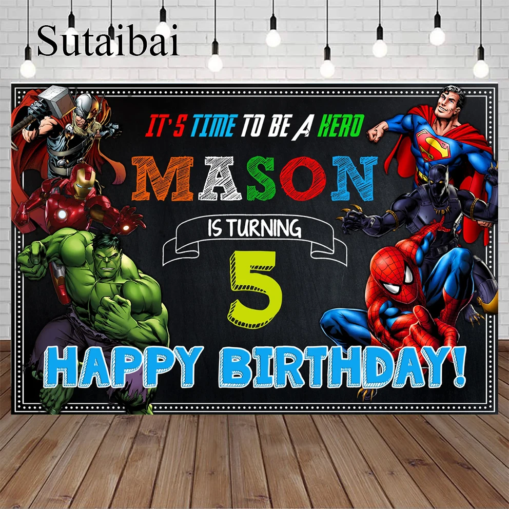 خلفية عيد ميلاد البطل الخارق المنتقم للأطفال ، ديكورات الحفلات ، ملصق تصوير الطفل ، صور خلفيات