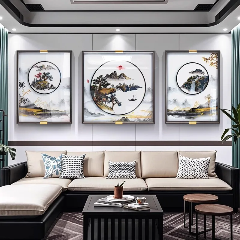 Suzhou Embroidery Sofa Background Wall Decorative Painting New Chinese Home Beauty High-end Embroidery Mural Living Room Landsca