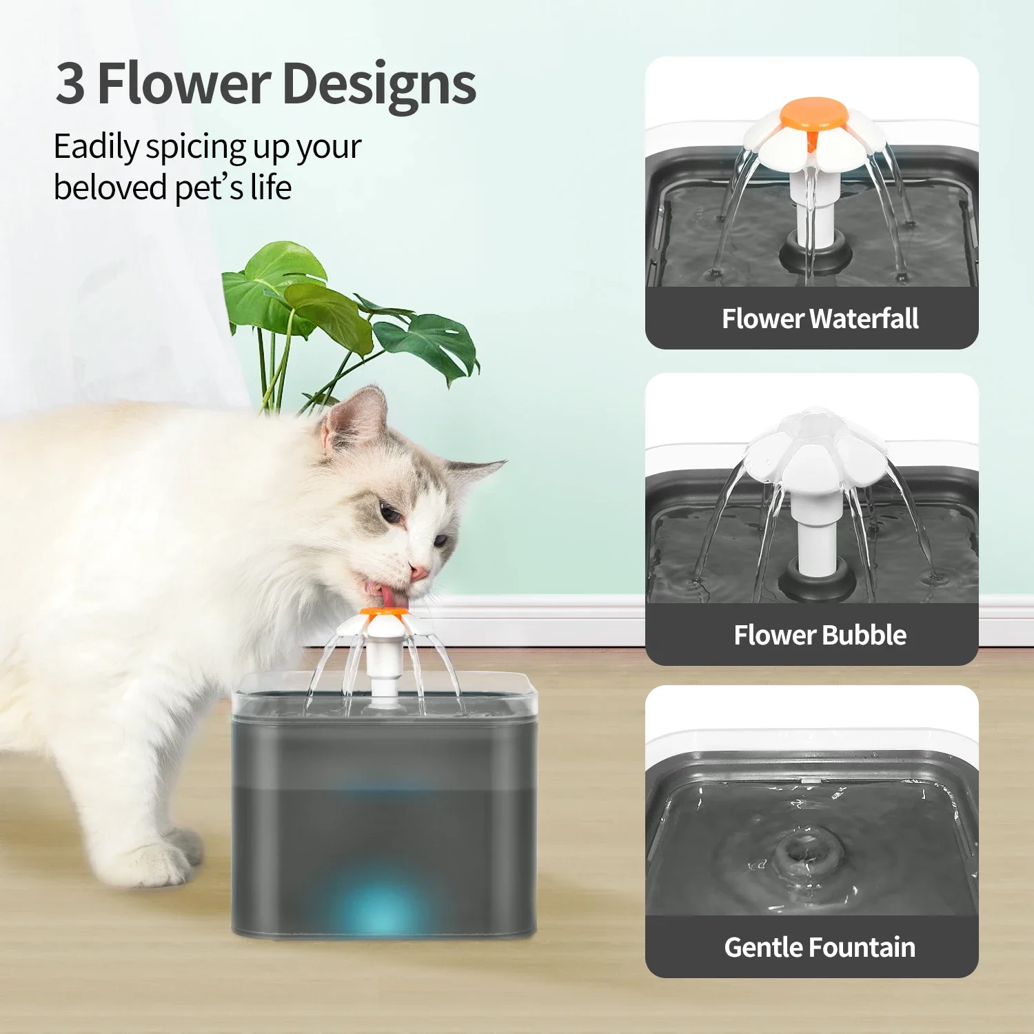 AONBOY 2L Cat Water Fountain - 67oz Pet Drinking Fountain For Cats & Small  Dogs, Ultra-Quiet Pump, LED Light, 3 Flow Modes, Quad Filtration Stainless  Steel Cat Water Fountain