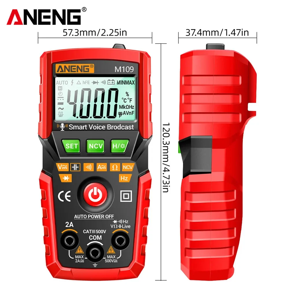 Digital Multimeter Smart Voice Broadcast Tester ANENG M109 AC/DC Voltage NCV Capacitance Coutinuity Profesional Electrician Tool