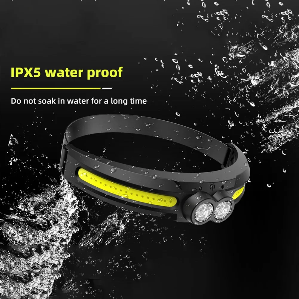 LED Camping Head Torch com 4 modos de luz, Cabo de carregamento USB, Lanterna impermeável IPX5 recarregável, Lanterna principal portátil