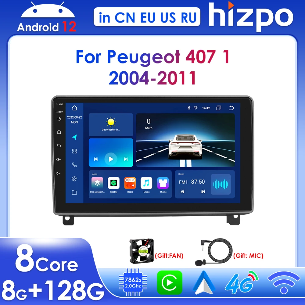 

Hizpo 9" Carplay 2 Din Android 12 for Peugeot 407 1 2004 - 2011 Car Radio Multimedia Player GPS Navigation Stereo BT 4G RDS DSP