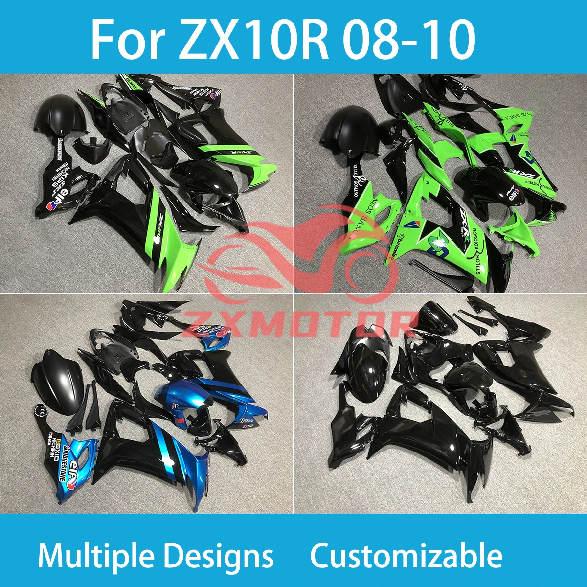 Free Custom Fairings for Kawasaki Ninja ZX10R 2008 2009 2010 Motorcycle Scooter Plastic Body Set Fairing Kit ZX 10R 08 09 10