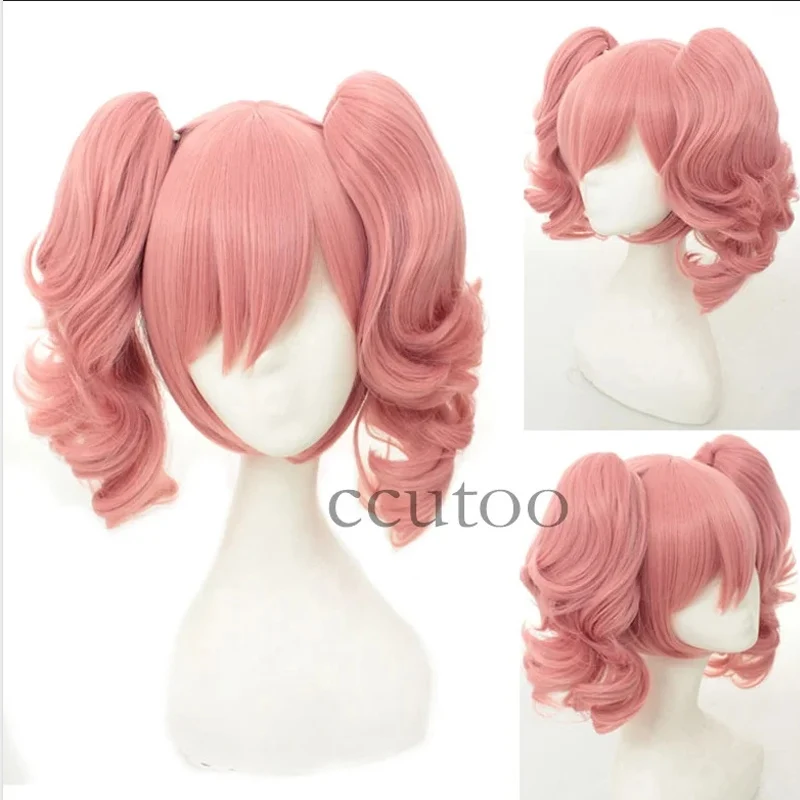 Ccutoo inu x boku ss roromiya karuta 35cm rosa curto encaracolado sintético cosplay peruca de cabelo chip rabo de cavalo removível