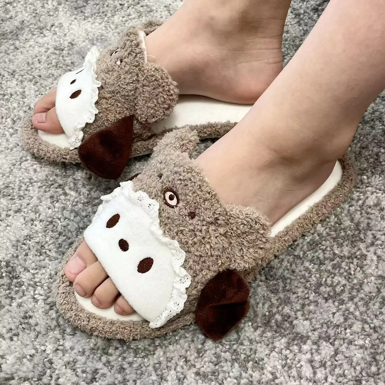 Sanrio Cartoon Open Toe Slippers Kuromi My Melody Pom Pom Purin Indoor Shoes Lovely Cinnamoroll Shoes Flat Girl Summer Autumn