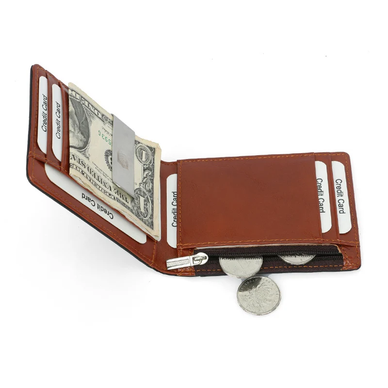 Portafoglio da uomo in vera pelle con portamonete porta carte di credito per uomo portatile bifold morsetto porta soldi maschile clip in metallo