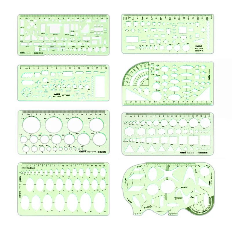 Regla ovalada redonda verde, diseño de dibujo de resina K duradero, plantilla de arquitectura, regla de dibujo, Regla de medición de plantilla