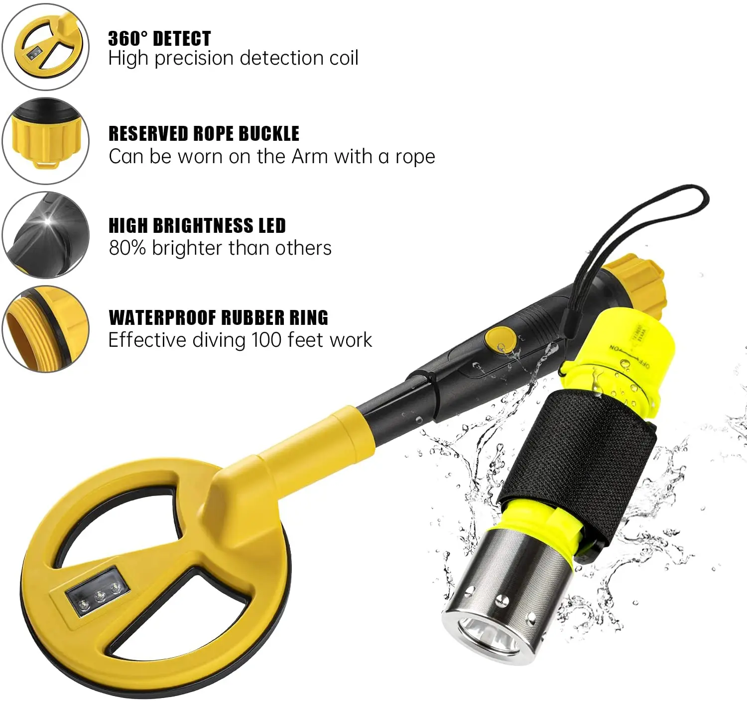 Underwater Metal Detector Waterproof Pinpointer Diving Snorkeling Handheld Gold Detector Vibration LED Lighting Alarm