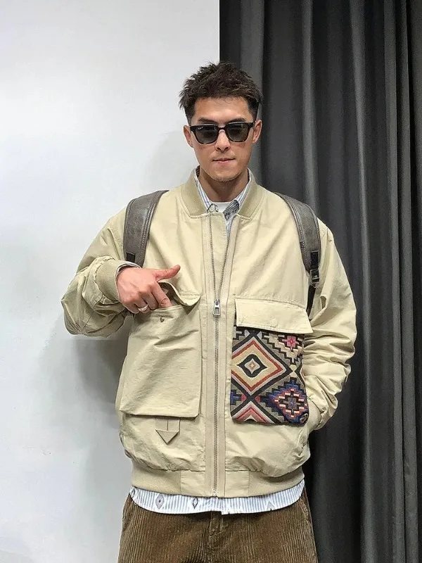 Bomber Jacket Men Japanese Baseball Coat Spring Autumn Ne'w Fashion Streetwear Pockets Hatless Pilot Jacket Top Men's Clothing