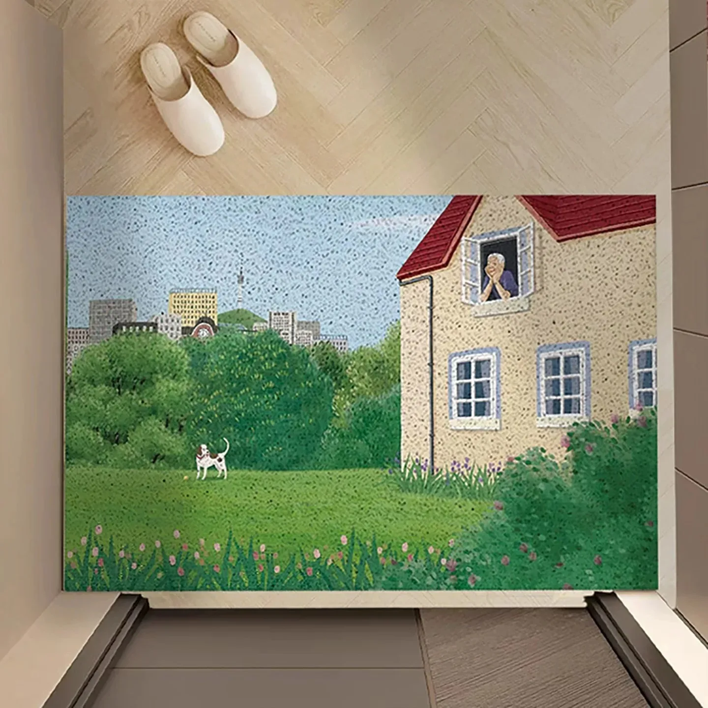 Landscape Painting Art Doormat PVC Silk Loop Entrance Rug Non-Slip Dirt Trapper Welcome Floor Mat for Front Door Hallway
