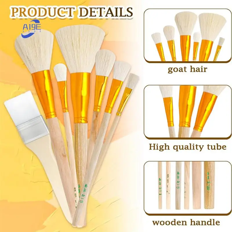 

A19E-7 Pieces Paint Brushes For Acrylic Painting Mop Brush With Wooden Handle Crafts Face Body Art Oil Painting