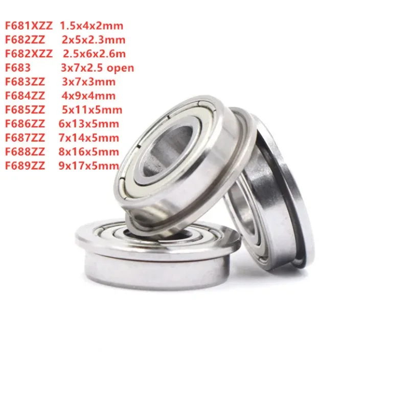 100pcs F681XZZ F682ZZ F682XZZ F683 F683ZZ F684ZZ F685ZZ F686ZZ F687ZZ F688ZZ F689ZZ  miniature flange ball bearing