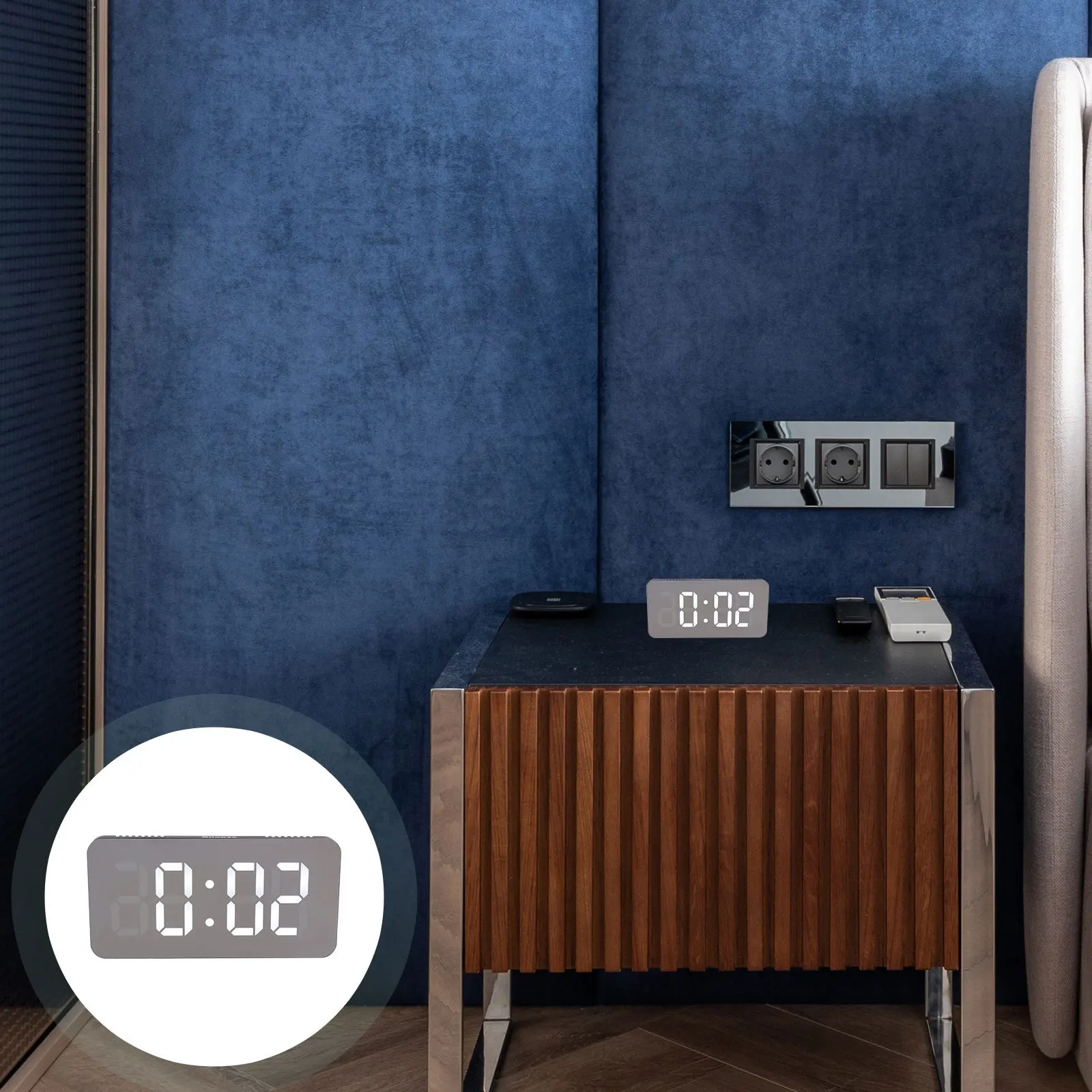 

1Set LED Digital Mirror Alarm Clock Large Display Multifunction Electronic Desktop Clock for Bedroom Office Home