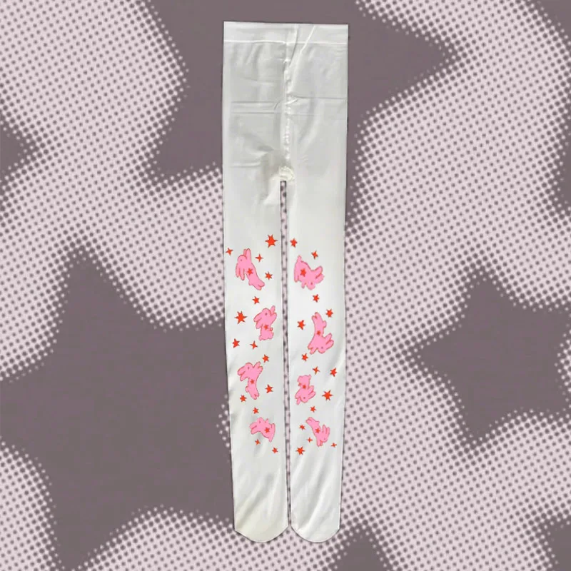 

White graffiti pantyhose print retro gothic 2000s fetish Harajuku Y2K knee high socks cosplay Emo girl socks Kawaii candyY2K