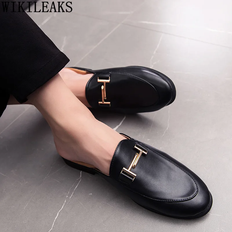 White Slip on Shoes Men Mules Leather Shoes Man Classic Black Half Shoes for Men 2024 Mules Homme Chaussure Homme Mule Masculino