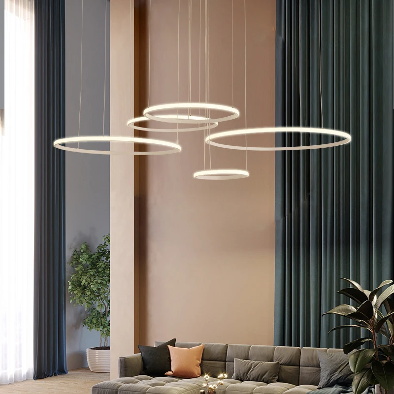 Modern Led Pendant Chandelier Circle Chandelier Lighting Lustre Ring Lights Living Room Engineering Lights Bedroom Light Fixture