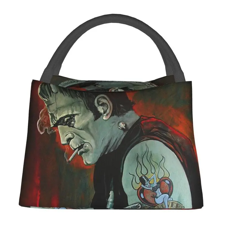 Broken Hearted Frankenstein Monster Tattoo Art Insulated Lunch Tote Bag for Cooler Thermal Food Lunch Box Outdoor Camping Travel