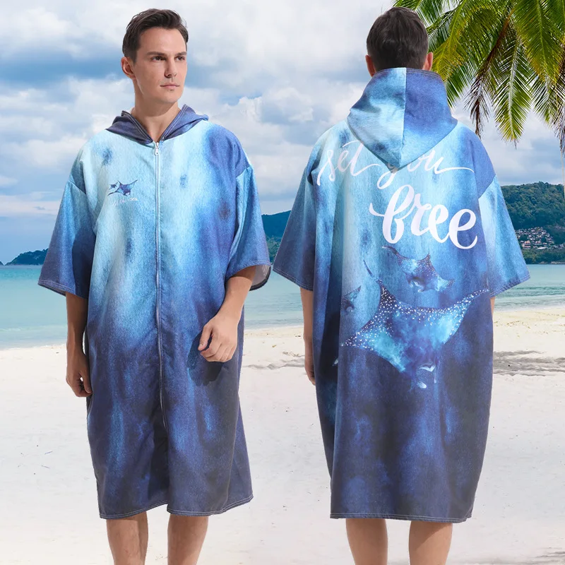 Zipper Style Large Beach Towel Bath Towels Quick Dry Hooded Cloak Wetsuit Adult Kids Poncho Parent-Child Bathrobe for Swim Surf