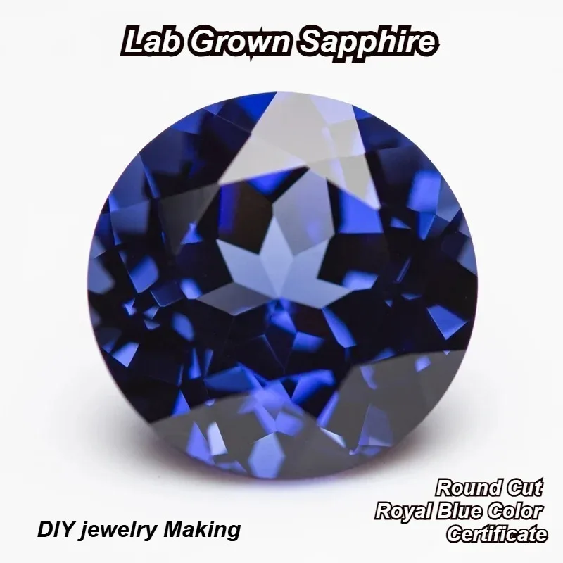 Laborgezüchteter Saphir, runder Schliff, königsblaue Farbe, DIY-Charms, Schmuckherstellung, Ring, Halskette, Ohrringe, Hauptmaterialien, Zertifikat – Detail 1