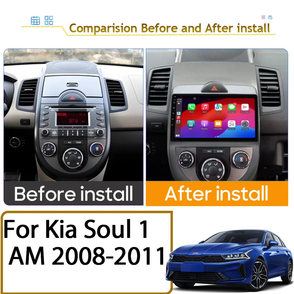 Car Radio For Kia Soul 1 AM 2008-2011 Carplay Android 15 Auto GPS Navigation QLED Screen Play Multimedia Video GPS No 2din DVD