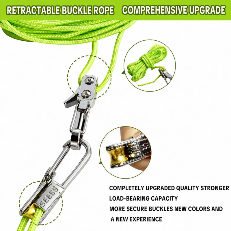 Retractable adjustable tie-down rope with auxiliary cord for camping boats kayaks cargo and trucks Essential outdoor safety tool