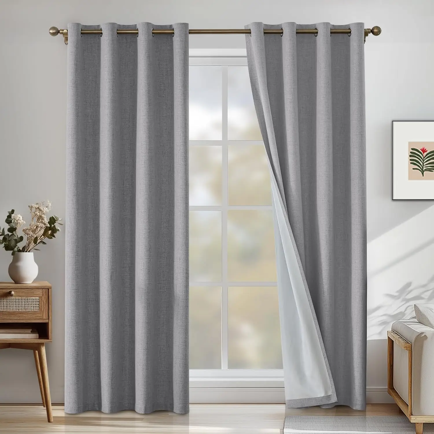 

Linen 100% Blackout Curtains for Bedroom, Black Out Curtains 84 Inch Long, Room Darkening Curtains for Living Room, Long