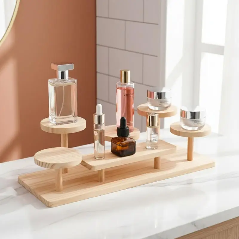 Wooden Multi-tiered Coffee Cup Aromatherapy Perfume Figurine Display Stand Jewelry Storage Rack