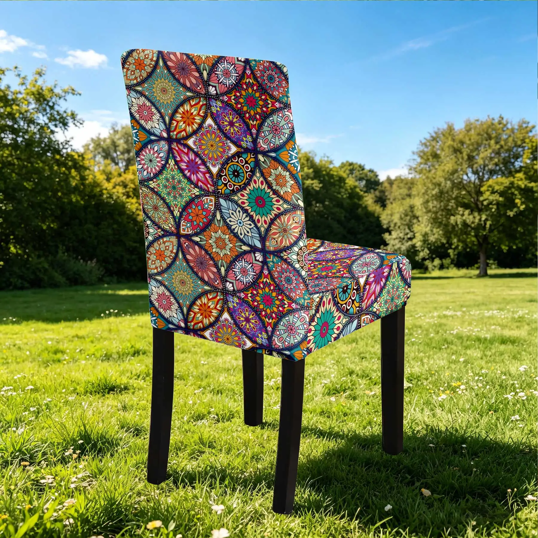 2026 Summer Outdoor Bohemian Mandala Printed Stretch Chair Cover, All - inclusive Elastic Dining Chair Slipcove