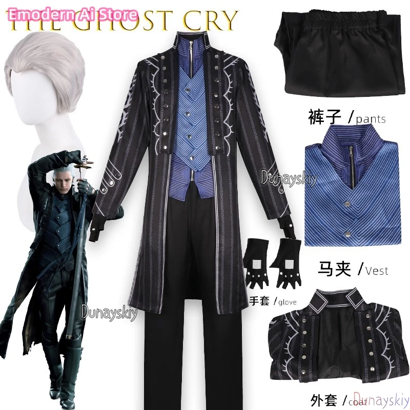 

‌ ‌ ‌ ‌ ‌ ‌ ‌ ‌ ‌ Призрачный плащ Вергила Косплей 코스프레 Тренч Хэллоуин Аниме Наряд Представление Хэллоуин Карнавал Мужской Костюм Жилет ‌ ‌