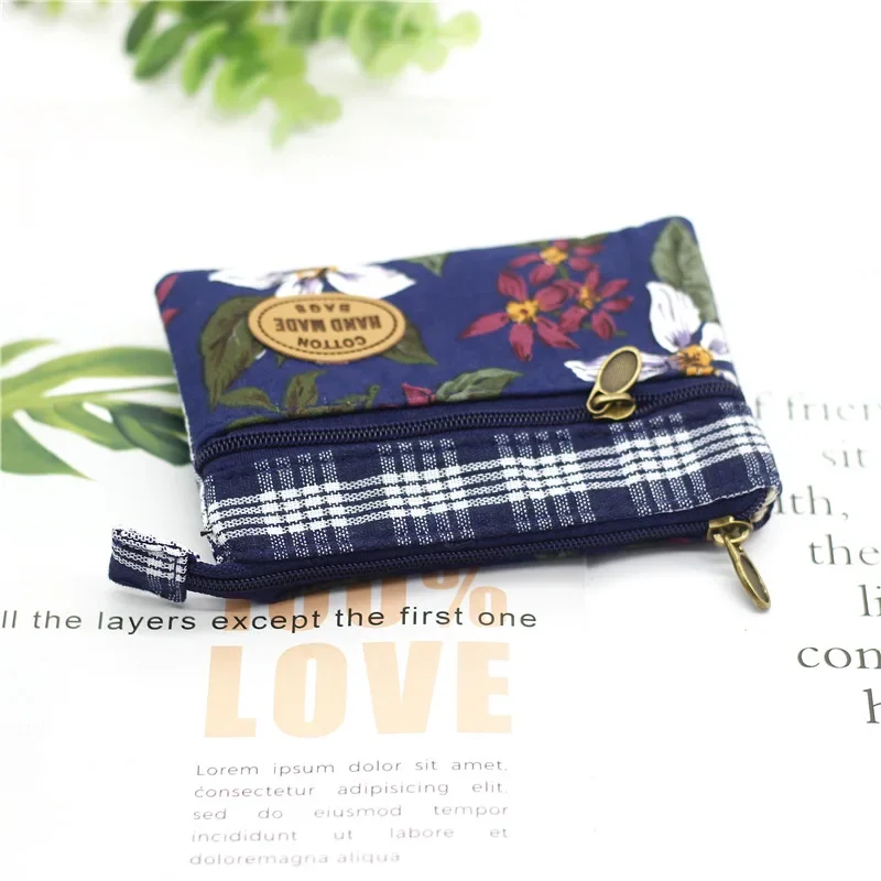 New Fashion Flower Multi-layer Cotton Fabric Coin Purse Women Card Wallet Small Change Bag Retro Canvas Female Hand Purses Pouch