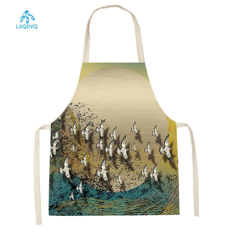 Men Women Kitchen Aprons Animal Deer Horse Pattern Household Cleaning Apron Seagull Dragonfly Flowers Sleeveless Cooking Apron