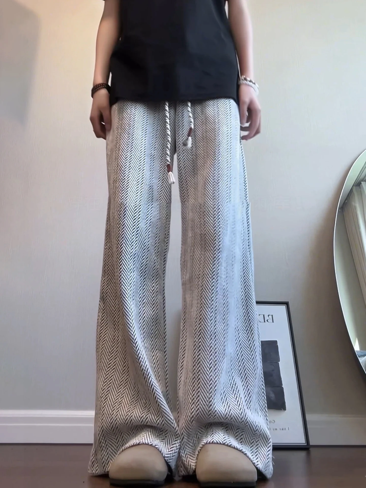 

Винтажные американские ретро-брюки с узором, белые, унисекс, осенние спортивные штаны, повседневные, прямые, с легким расклешением