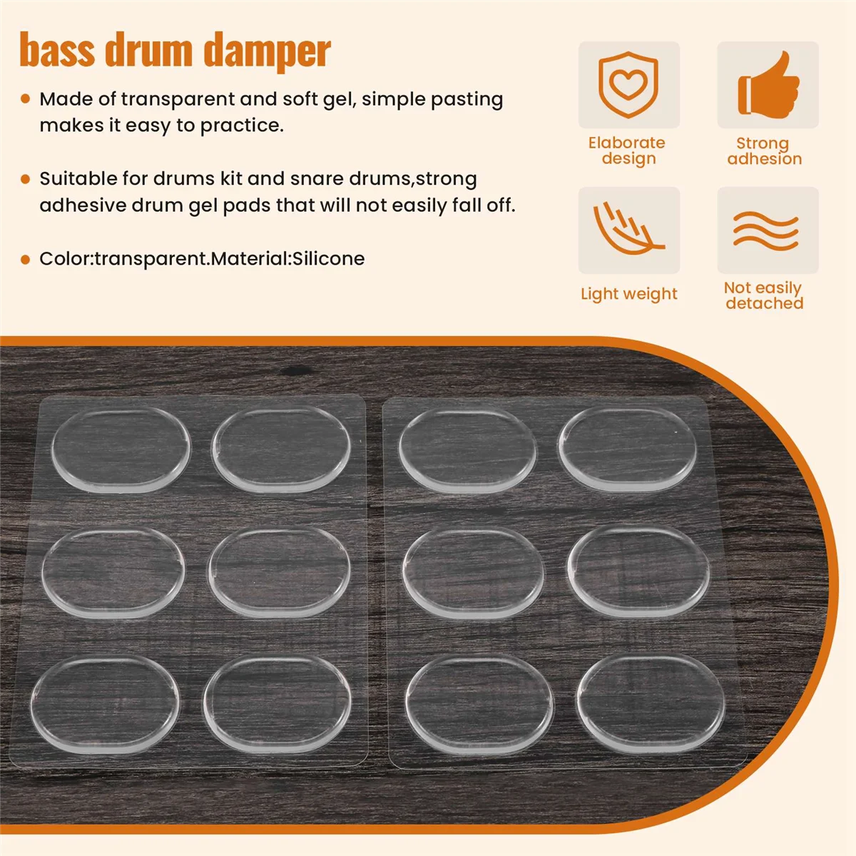 18 Pieces Drum Damper Gel Pads Silicone Drums For Drums Tone Control-Clear